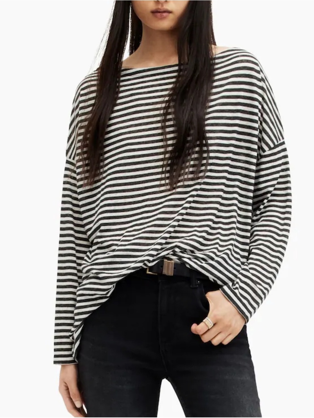 AllSaints Rita Long Sleeve Black Striped T-Shirt